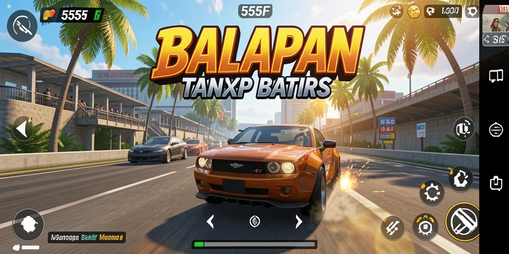 Tampilan gameplay 555F yang mendebarkan saat balapan.