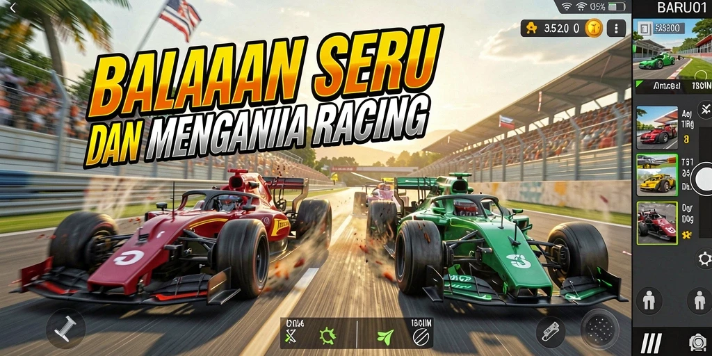 Screenshot gameplay BARU01 yang menampilkan balapan seru dan cepat.