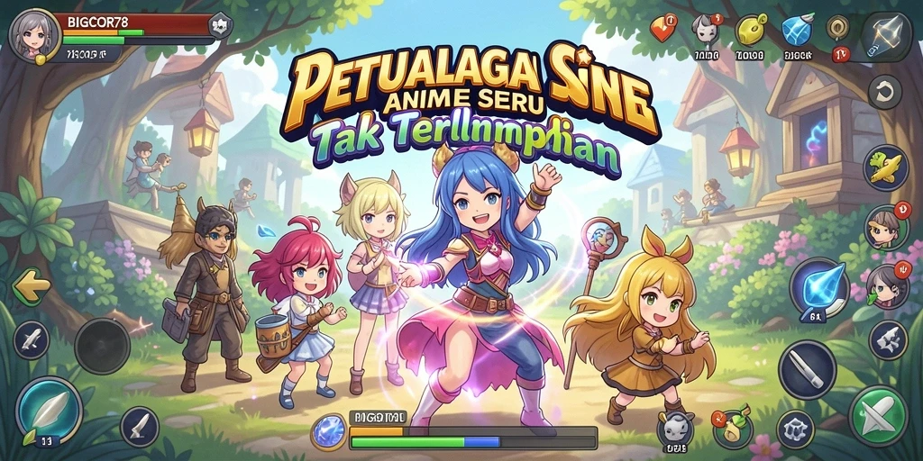 Tampilan gameplay BIGCOR78 yang penuh aksi dan karakter anime favorit.