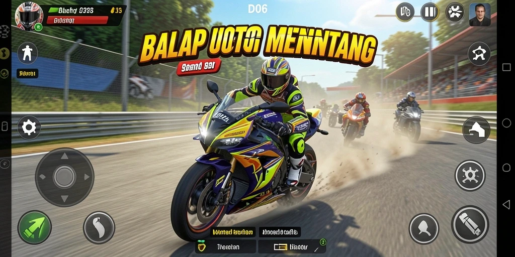 Gameplay balap motor yang mendebarkan dan realistis.
