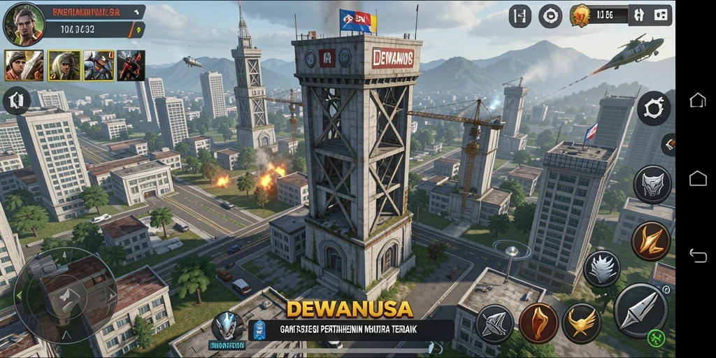 Gameplay mendebarkan DEWANUSA dengan menara strategis.