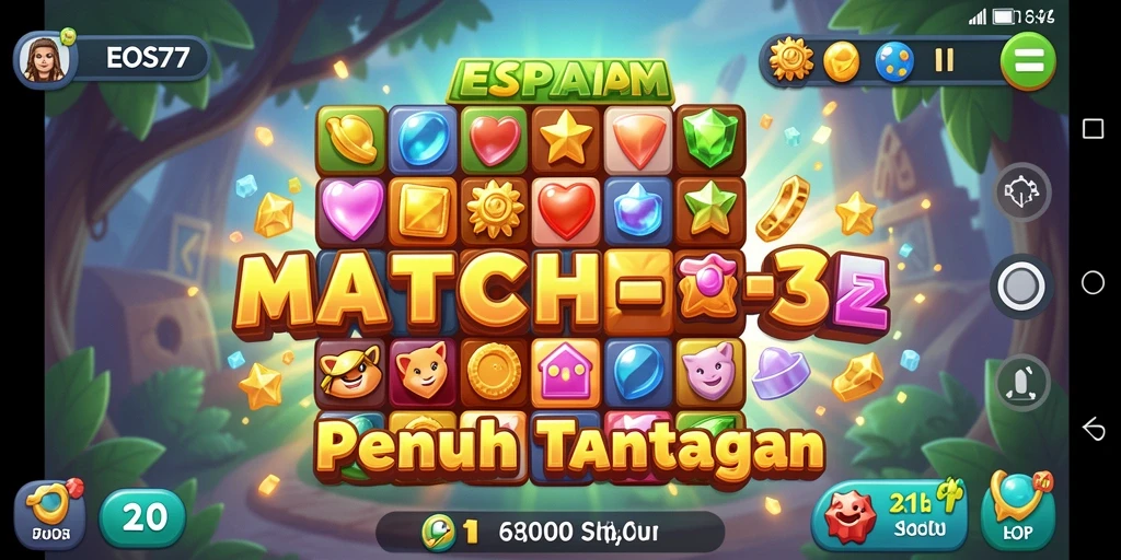 Tampilan menarik dari gameplay Match-3 EOS77 yang penuh warna.