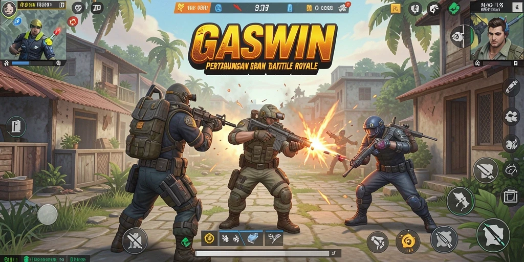 Tampilan screenshot menunjukkan aksi mendebarkan dalam game Battle Royale.
