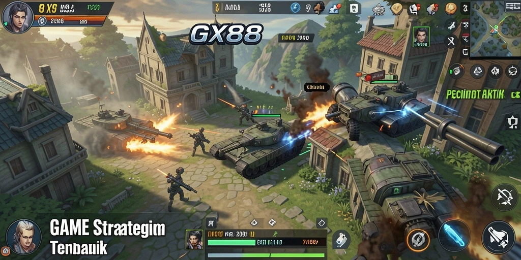 Screenshot menunjukkan aksi strategis dalam GX88 dengan rencana pertempuran yang menarik.