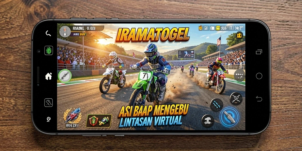 Tampilan utama gameplay IRAMATOGEL yang penuh aksi balap.