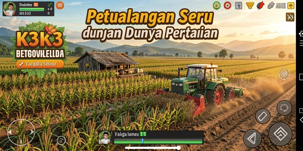 Screenshot gameplay K3K3 menunjukkan aktivitas bertani yang menyenangkan.