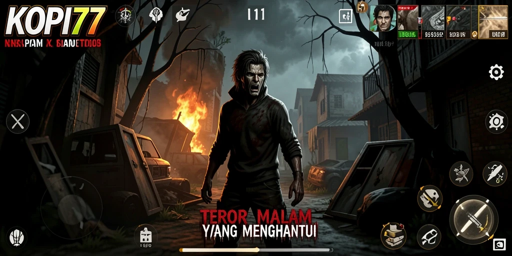 Tangkapan layar gameplay KOPI77 yang menampilkan suasana horor yang menyeramkan.