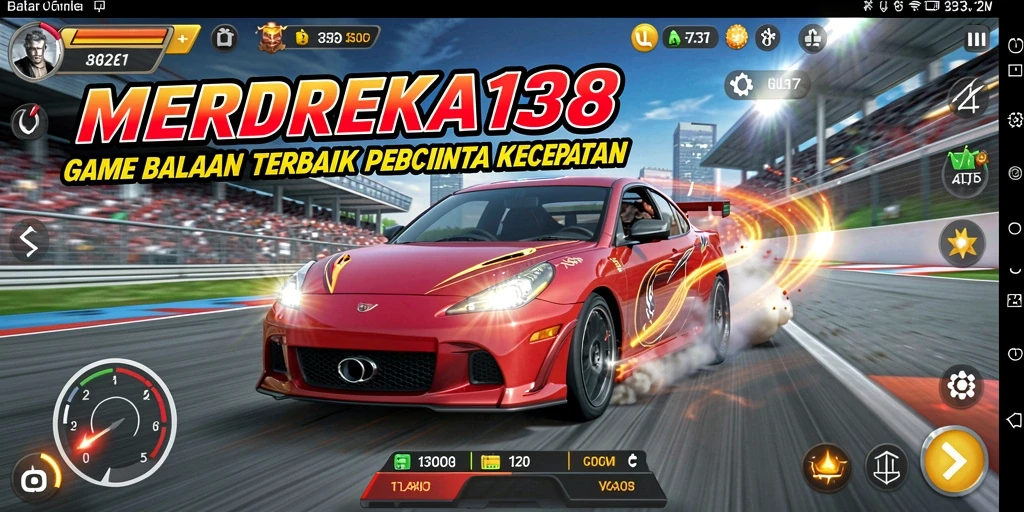 Screenshot gameplay MERDEKA138 menampilkan aksi balapan yang mendebarkan.