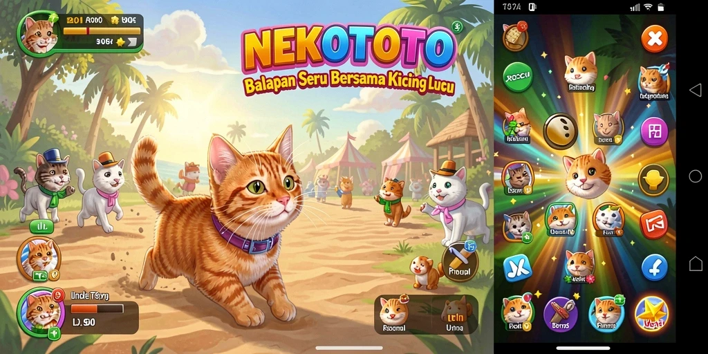 Tampilan gameplay seru dari balapan kucing di NEKOTOTO.