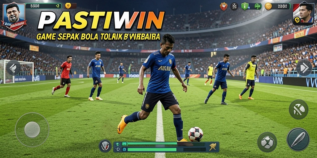 Gameplay PASTIWIN yang menegangkan dengan aksi sepak bola seru.
