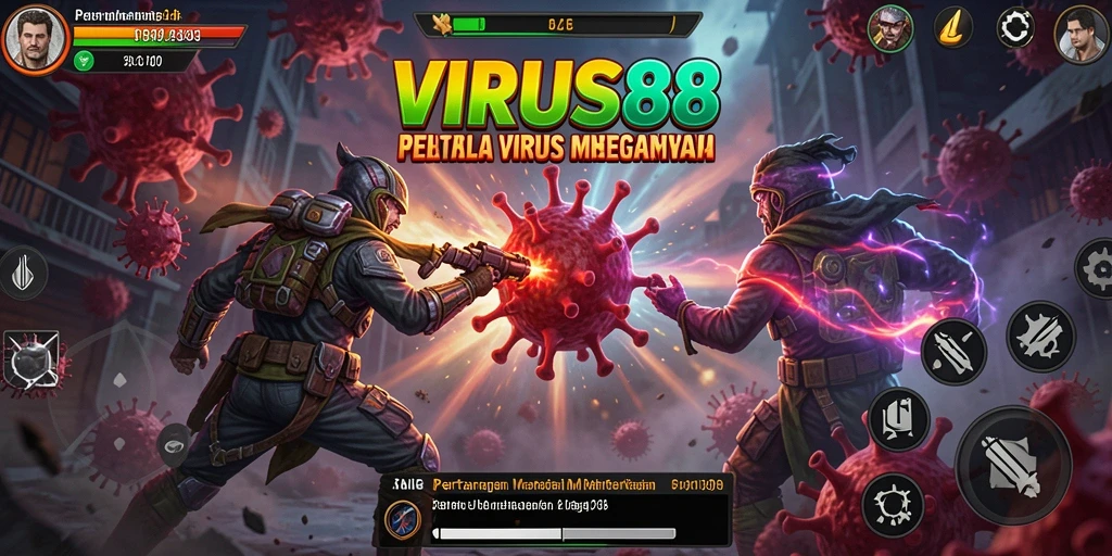 Screenshot gameplay seru dari VIRUS88 yang menunjukkan aksi melawan virus.