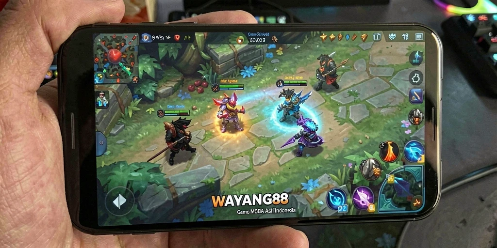 Tampilan gameplay seru di WAYANG88 dengan aksi MOBA yang mendebarkan.
